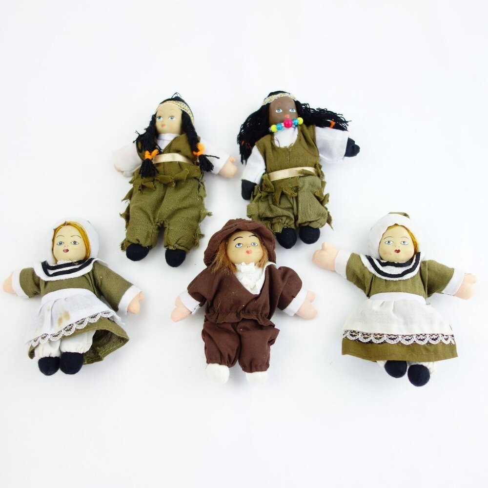 Mixed Lot 5 Thanksgiving Theme Bisque Faced Dolls 5 1/2"